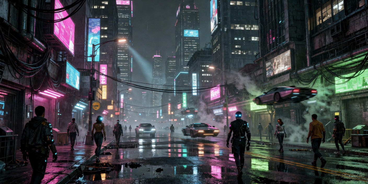 Futuristic Cyberpunk Metropolis Gaming Cityscape Header Image