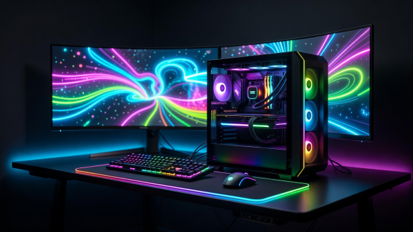 Gamer Set with Neon RGB Backlight Desktop Setup