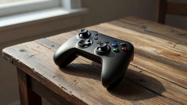 Video Game Controller On Wood Table Background